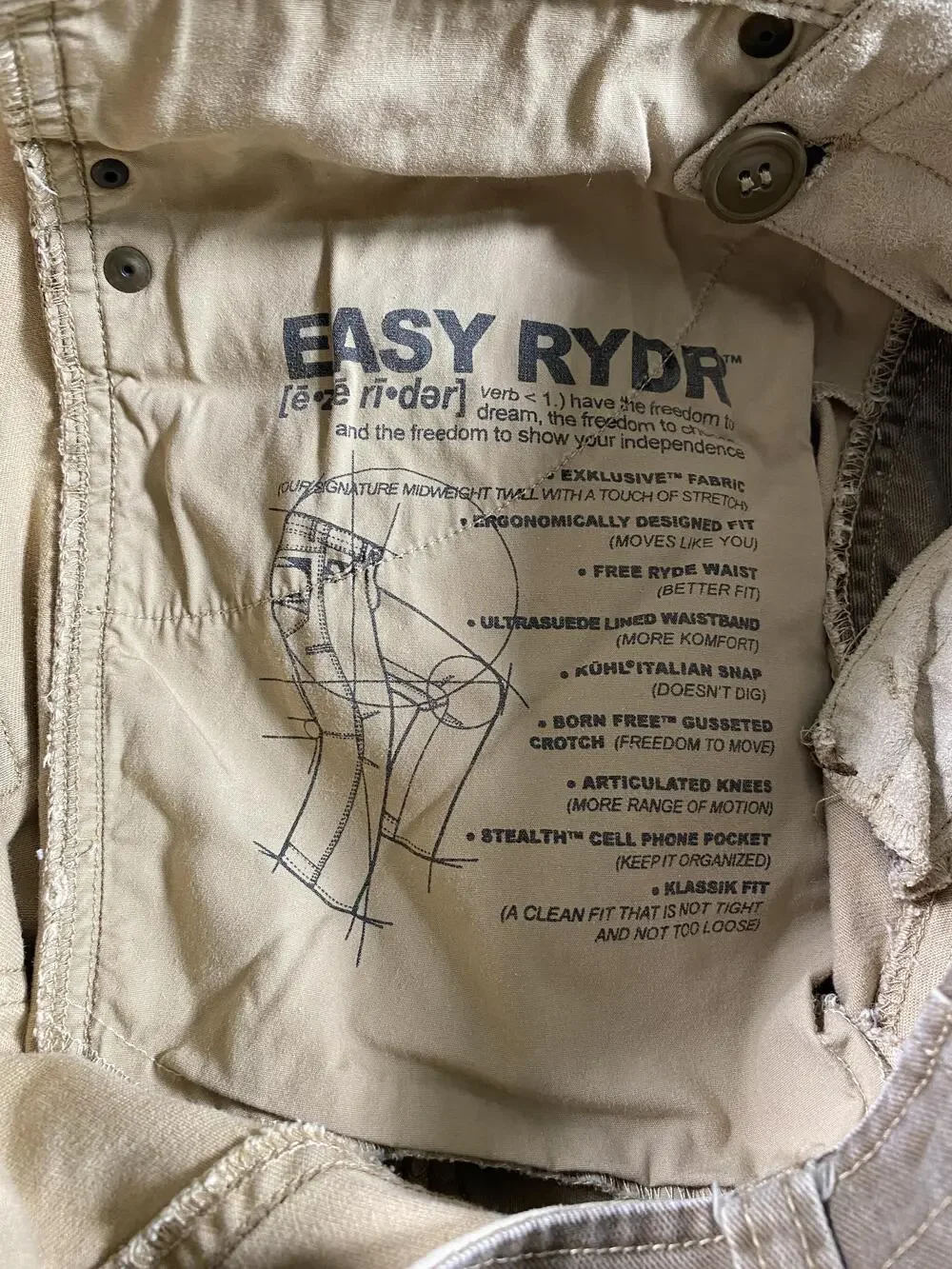 Kuhl Legendary Pants Mens 32x32 Beige Easy Rydr Canvas Stretch 5 Pocket Outdoor